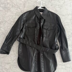 Zara Black Faux Leather Light Jacket with Belt